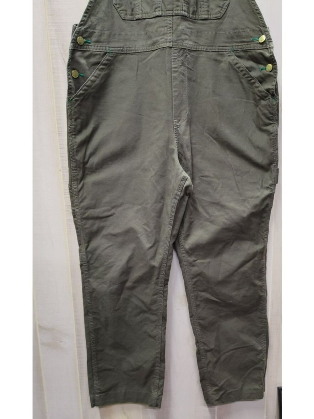Liberty Green Bib Overalls Womens Large Carpenter Utility Regular Fit Hemmed 26" - Picture 3 of 12
